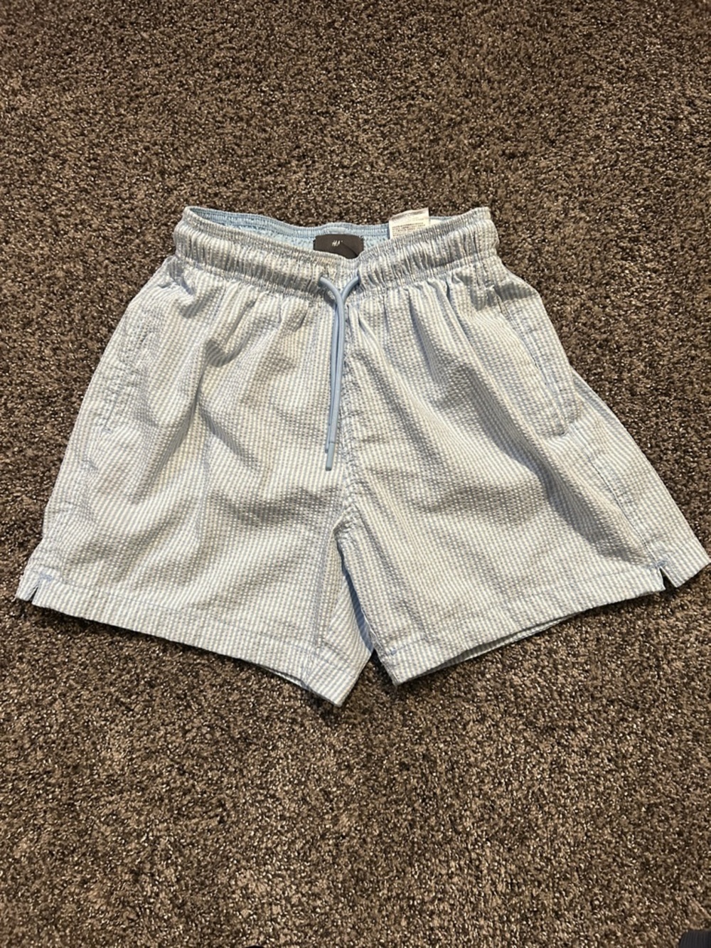 H&M Men’s Swim Trunks Small Light Blue Seersucker Swim Shorts